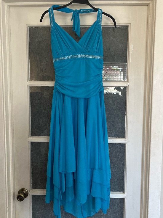 Trixxi Dresses & Skirts - Y2k Turquoise Halter-Back High-Low Fairy  Dress with Rhinestone Accents